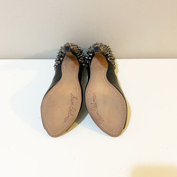 NIB Sam Edelman Lorissa Studded Peep-Toe Pumps Black Leather Size 7 - Picture 6 of 7